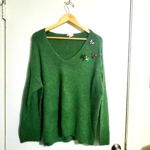 H&M Green Jeweld Sweater Top Sizs L